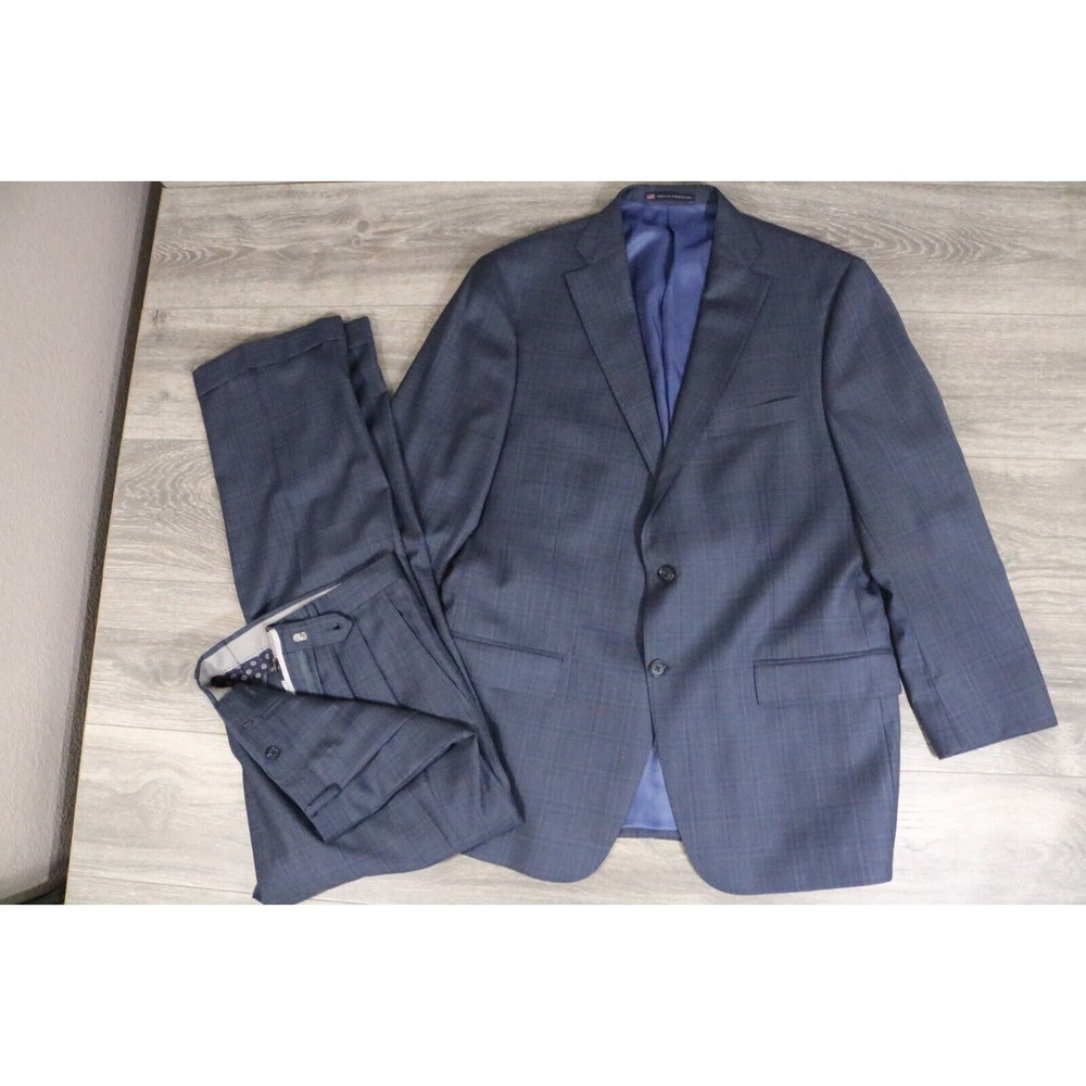 54L Hart Schaffner Marx Navy Wool 2-Piece Suit Trousers Jacket Pants 41